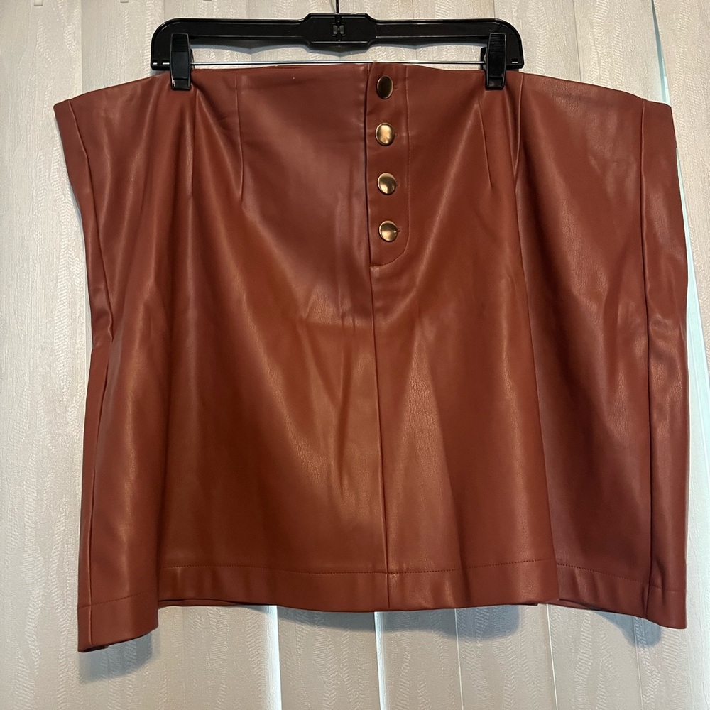 Faux Leather Skirt with Button Detail